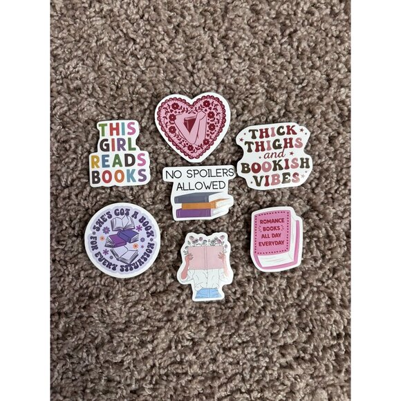 Lot of 7 bookish sticker pack romance readers thick thighs bookish vibes - Picture 1 of 4
